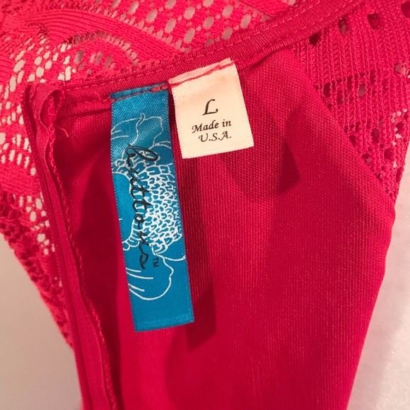 buttons Red Lace Cap Sleeve fit and flare Dress - Picture 7 of 7